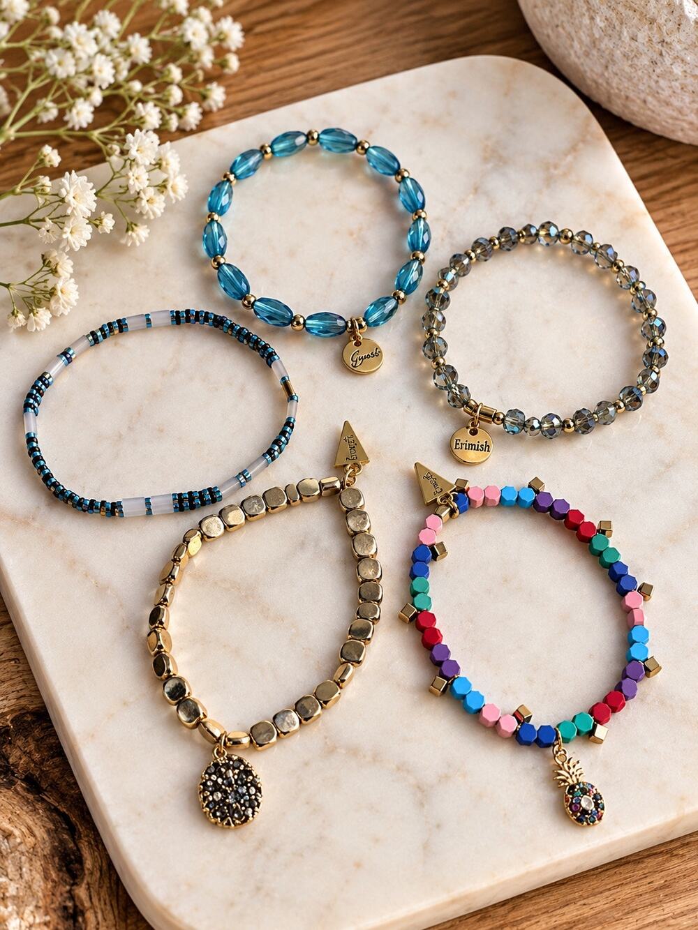 Erimish Stack Stretch Multicolor Beaded Bracelet Set of 5